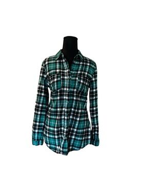 Derek Heart Teal Black White Plaid Button-Down Shirt